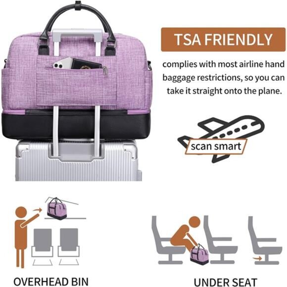 Weekender Bags for Women Overnight Bag Large Canvas Travel Duffel Bag - Picture 4 of 7